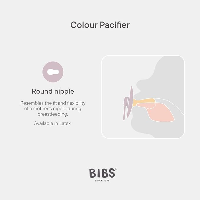 BIBS Colour Liberty Soother 2-Pack, BPA Free Dummy Pacifier, Round Nipple. Natural Rubber Latex, Made in Denmark, Size 1 (0-6 Months), Strawberries and Cream Pale Butter Mix