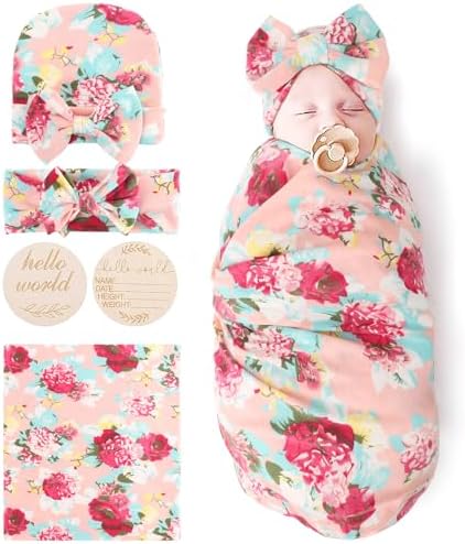 DRESHOW BQUBO Baby Girl Newborn Floral Receiving Blankets by DRESHOW