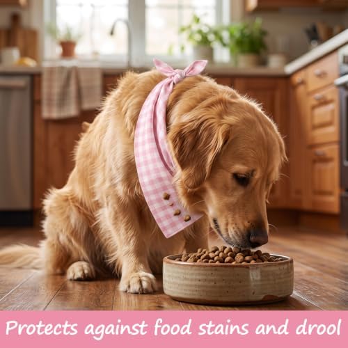 Pink Gingham Dog Bandana, Cotton Linen Adjustable Triangle Dog Scarf Plaid Pet - Image 3
