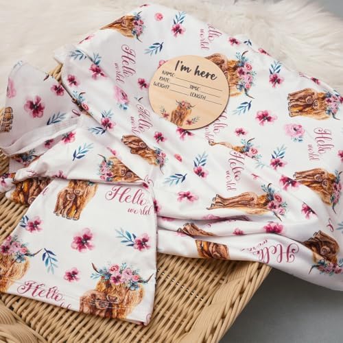 Ylsteed Baby Highland Cow Swaddle Blanket and Headband Set, Newborn Receiving - Image 4