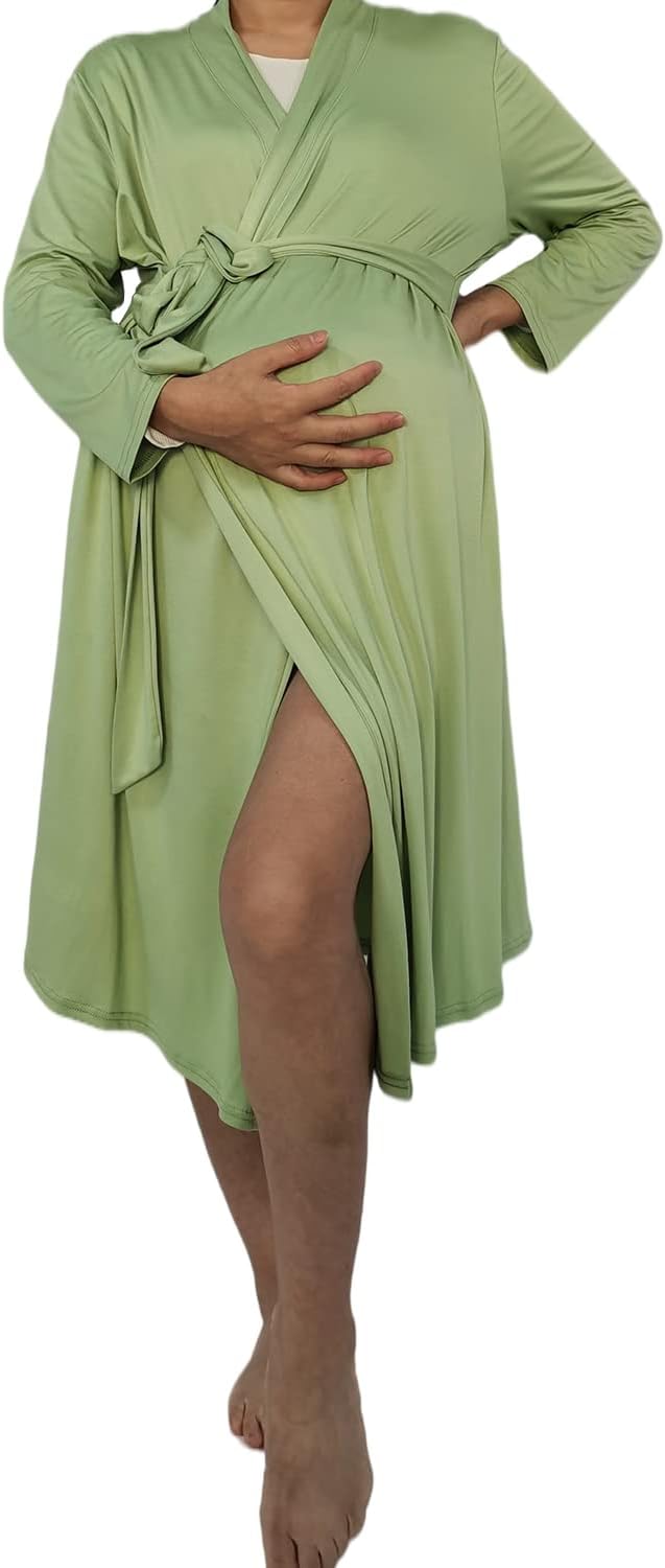 SUFEINI Maternity Robe and Matching Baby Swaddle Blanket Set, Mommy Robe - Image 3