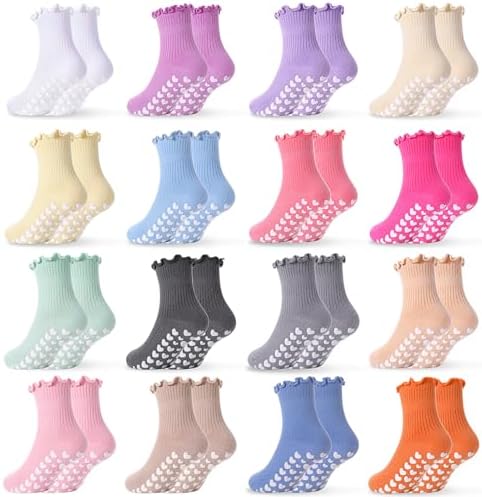 Toddler Socks Grip Ruffle Non Slip Kids Cotton 16 Pack Socks by Unknown