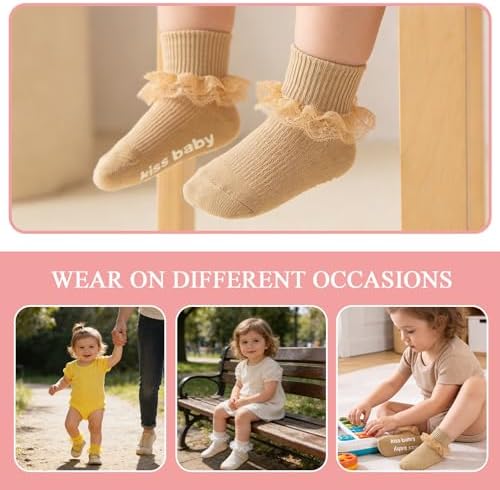 Baby Girl Ruffle Socks with Grips Lace Frilly Ankle Dress Socks - Image 4