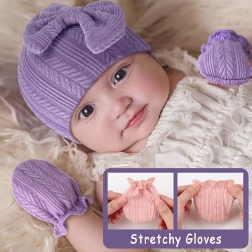 Newborn Baby Hats and Mittens Set Infant Bow Beanie Cap Toddler Gloves Newborn - Image 3