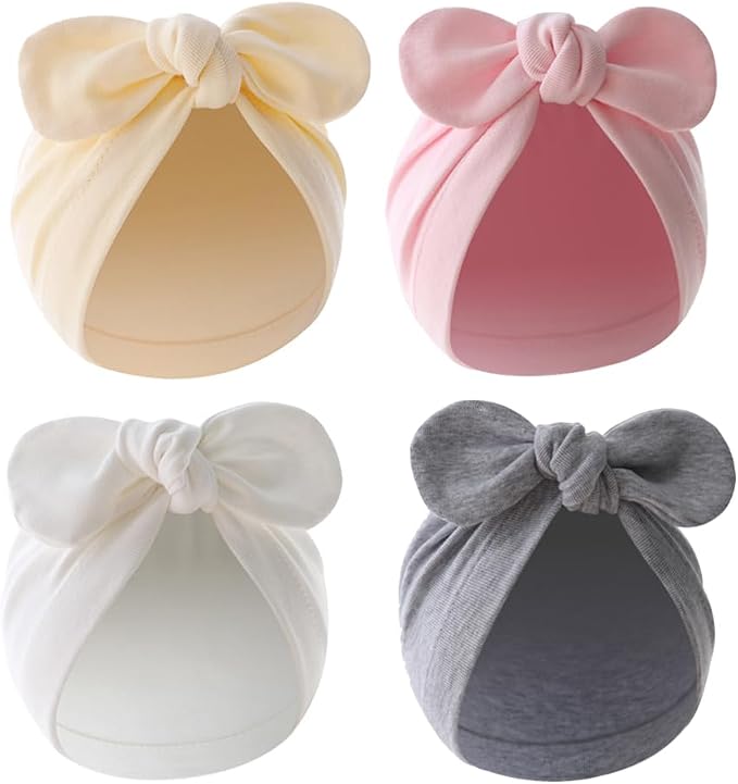 4PCS Newborn Baby Bow Knot Turban Hat Infant Toddler Hospital Hat Cotton Head by ILUFAM
