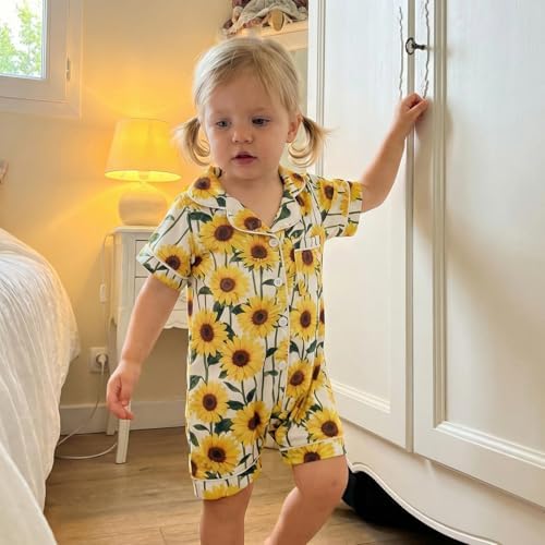 Kuriozud Baby Girl Boy Romper Pajamas Onesie Short Sleeve Button Down Pjs - Image 2