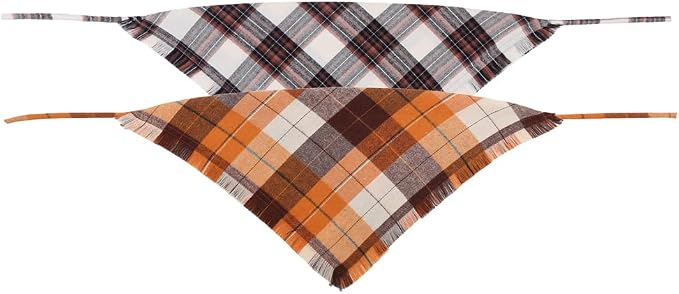 Fall Dog Bandana Autumn Thanksgiving Plaid Reversible Triangle Bibs Scarf - Image 2