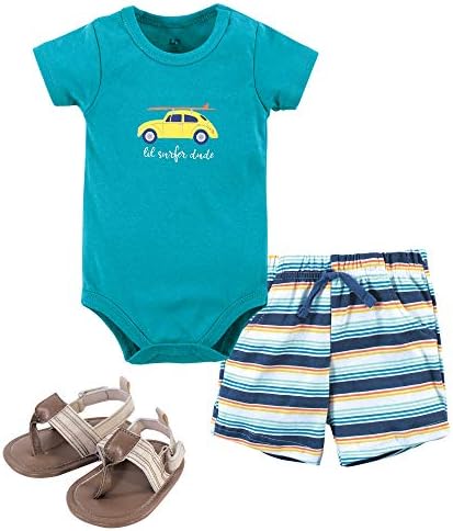 Hudson Baby Unisex Baby Cotton Bodysuit, Shorts and Shoe Set by HudsonBaby