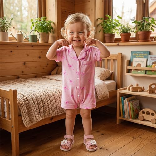Kuriozud Baby Girl Boy Romper Pajamas Onesie Short Sleeve Button Down Pjs - Image 2