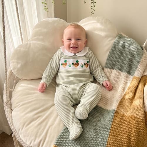 Bagilaanoe Newborn Baby Boy Footie Romper Waffle Knit Outfit Fall Jumpsuit | - Image 3