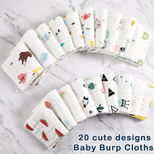 Chumia 20 Pack Muslin Baby Burp Cloths Large 20 x 10 Inches Cotton Baby Burp - Image 4