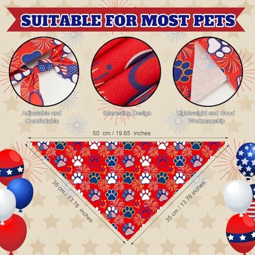 50 Pcs 4th of July Dog Bandanas Bulk Patriotic Paw Prints Pattern - Image 3