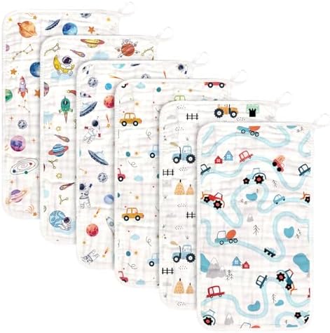 Baby Burp Cloths Muslin Washcloths 6 Pack Cotton Burp Rags by Decalsweet