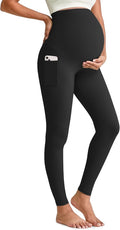 G4Free Maternity Leggings for Women Over The Belly Pregnancy Yoga Pants with Pockets Soft Activewear(Black,M,25")