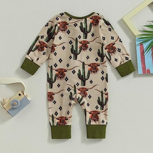 Western Baby Cowboy Clothes Neutral Zipped Fall Romper Outfit - Image 4