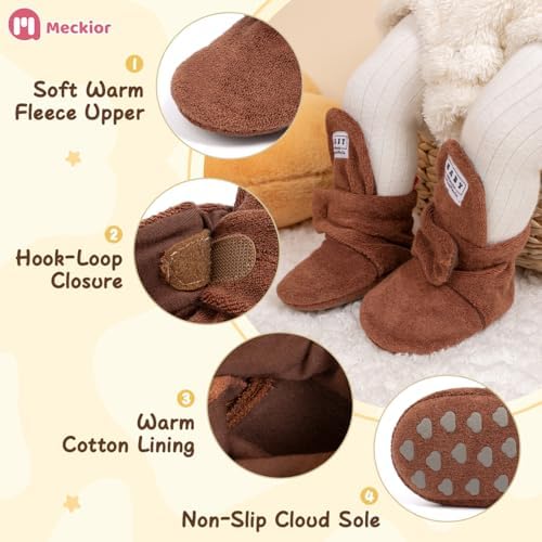 Meckior Newborn Infant Baby Girls Boys Warm Fleece Winter Booties First Walkers - Image 5