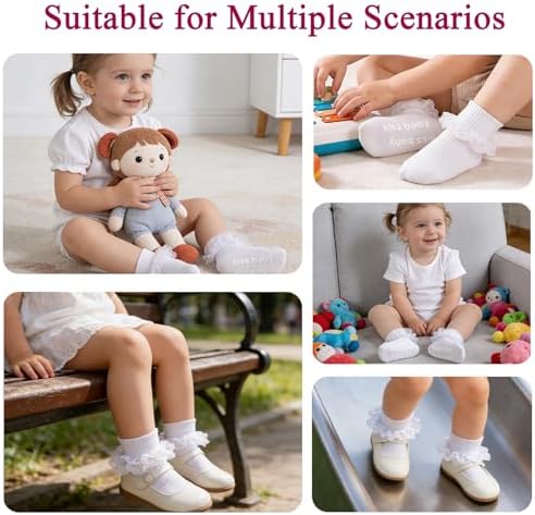 Baby Girl Ruffle Socks with Grips Lace Frilly Ankle Dress Socks - Image 6