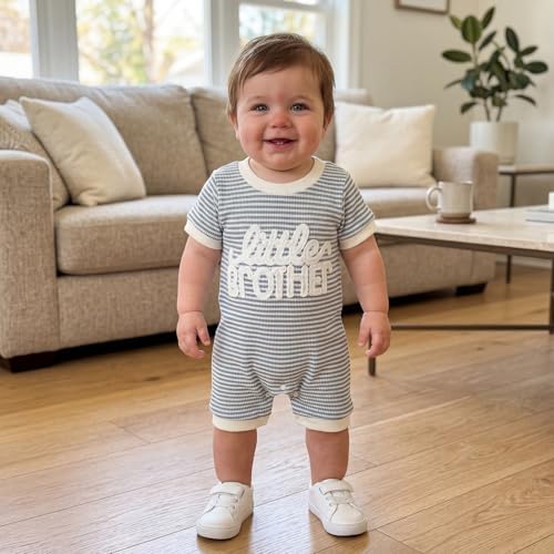 allshope Newborn Baby Boy Summer Outfit Romper Letter Embroidery Short Sleeve - Image 2