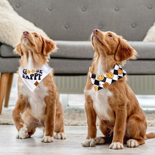 JarThenaAMCS 2Pcs Choose Happy Smile Face Dog Bandana Boho Black White - Image 4