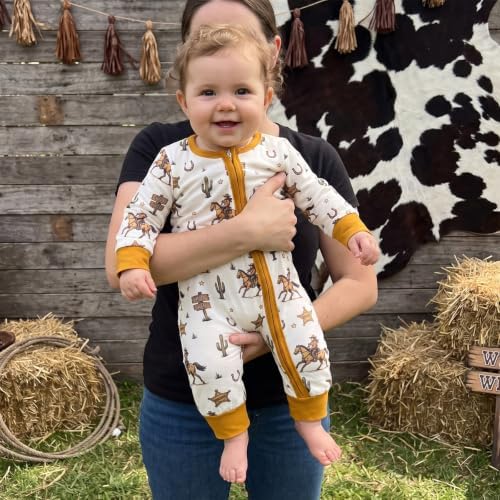 Western Baby Cowboy Clothes Neutral Zipped Fall Romper Outfit - Image 3