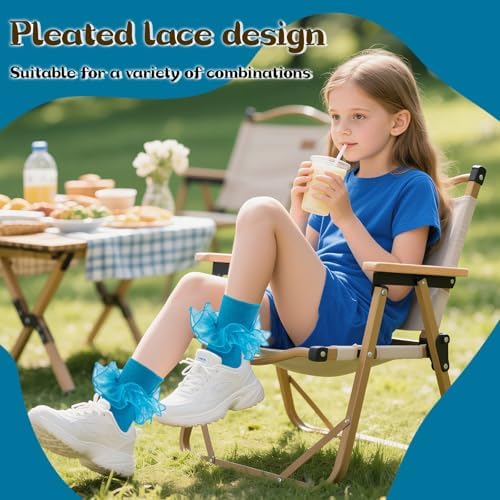 Girls Ruffle Socks Double Lace Turn Cuff Frilly Church Dress Socks - Image 6