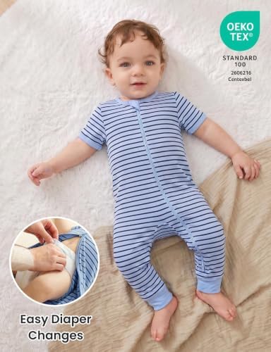 Jimonda Baby Romper Short Sleeve Cotton Pajamas 2-Way Zipper - Image 4