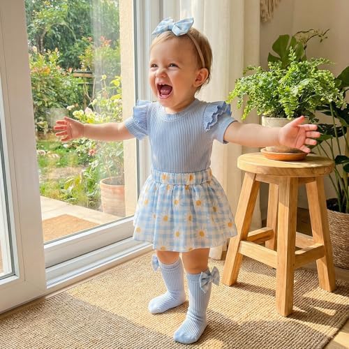 Giraropa Newborn Baby Girl Clothes Smocked Bubble Romper Dress + Socks + - Image 2