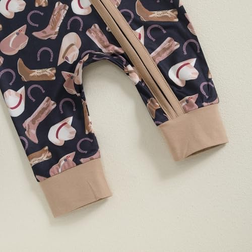 Western Baby Cowboy Clothes Neutral Zipped Fall Romper Outfit - Image 7