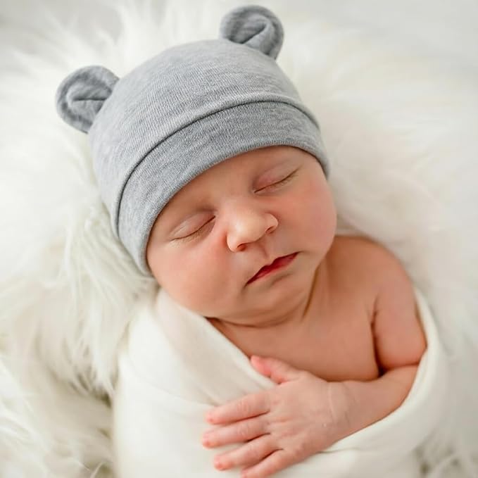 BQUBO Newborn Baby Bear Ears Hats and Mittens Sets Preemie Cotton Caps Baby Boy - Image 6