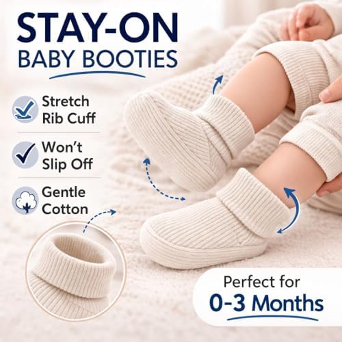 CEOBABY Baby Booties 0–3 Months, Newborn Shoes, Soft Cotton Infant Bootie Socks - Image 4