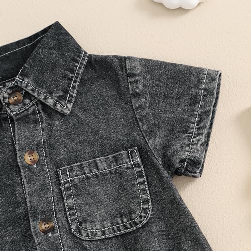 Baby Girl Denim Outfit Button Romper Jean Jumpsuit Shorts Overalls Toddler - Image 5