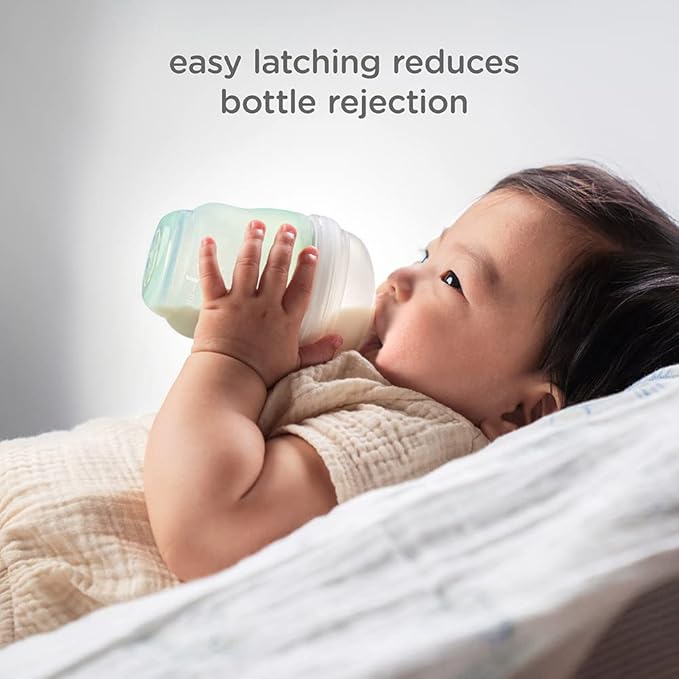 Olababy Gentle Silicone Baby Bottle, Anti-Colic, BPA Free, Easy to Clean and Wide Neck Baby Bottles Best for Breast Feeding Babies 2 Piece Set (4 oz, Sky)