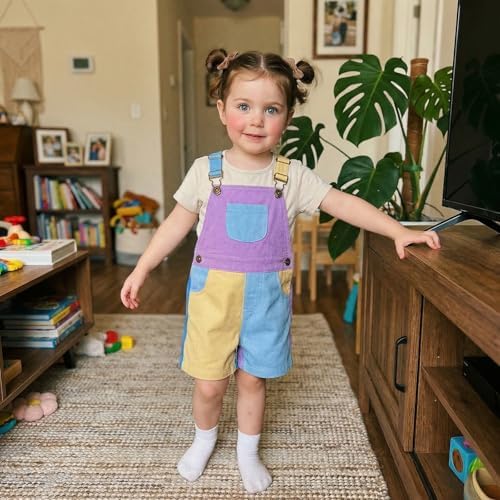 Fernvia Toddler Kids Baby Girl Boy Contrast Color Overalls Shorts Clothes - Image 2