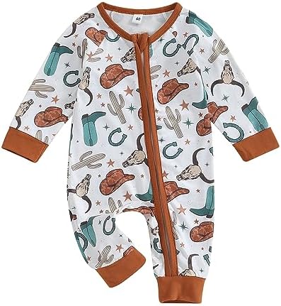 Western Baby Cowboy Clothes Neutral Zipped Fall Romper Outfit by SAYOO-Alljustforkids