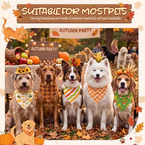 100 Pcs Fall Dog Bandanas Bulk Autumn Pumpkin Maple Leaves Pattern - Image 2