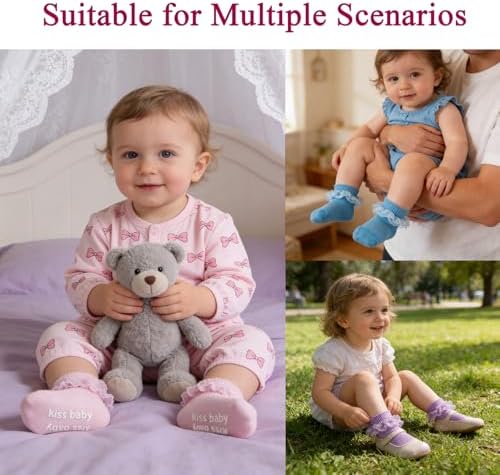 Baby Girl Ruffle Socks with Grips Lace Frilly Ankle Dress Socks - Image 2