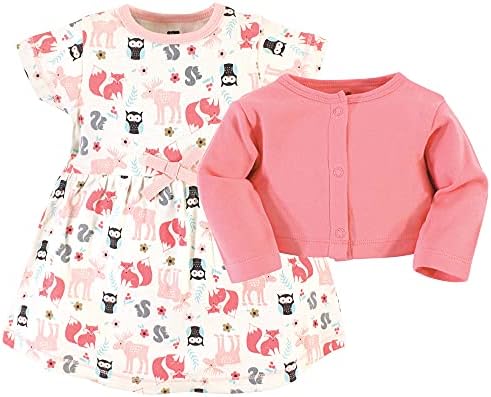 Hudson Baby Infant and Toddler Girls Cotton Dress and Cardigan Set - Image 3