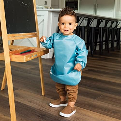 Tiny Twinkle Long Sleeve Bib for Babies & Toddlers – 2 Pack Waterproof Smock Bibs for Eating – Machine Washable & Mess-Proof, Baby Feeding Essential & Shower Must-Have (Slate Olive,6–24M)