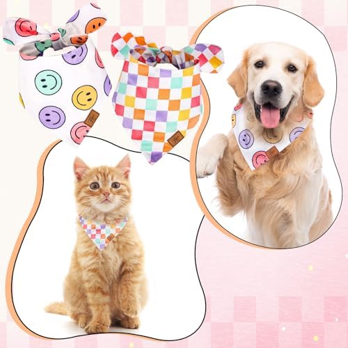 JarThenaAMCS 2Pcs Retro Smile Face Dog Bandana Groovy Pastel Happy Face - Image 3