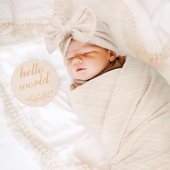 AQOKKA Newborn Receiving Blanket Wheat Ear Bow Hat Hairband Set - Image 2