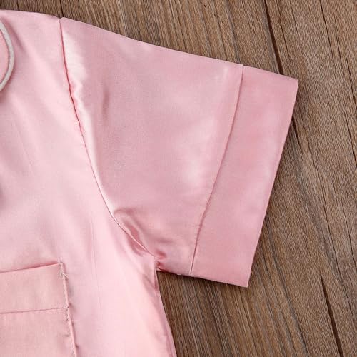 Kids Baby Girl Boy Satin Pajamas Set Button Down Sleep Shirt Top+Long Pants - Image 2