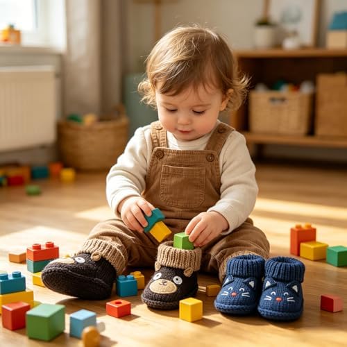 2 pairs Cute Knit Animal Baby Booties - Image 2