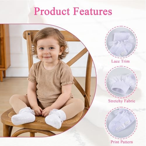 Baby Girl Ruffle Socks with Grips Lace Frilly Ankle Dress Socks - Image 4