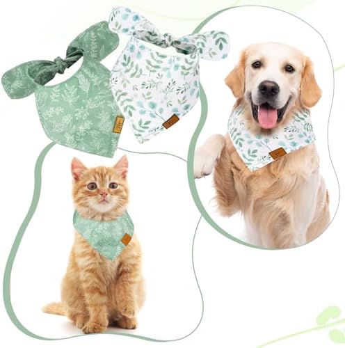 JarThenaAMCS 2Pcs Boho Dog Bandanas Sage Green Eucalyptus Leaves Triangle - Image 3