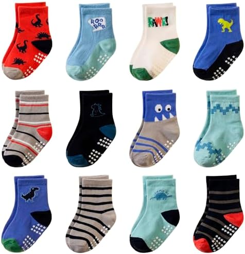 Toddler Non Slip Grips Socks Kids Anti Skid Baby Boys Girls Cotton Crew Socks by AMENLAN