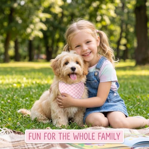 Pink Gingham Dog Bandana, Cotton Linen Adjustable Triangle Dog Scarf Plaid Pet - Image 6
