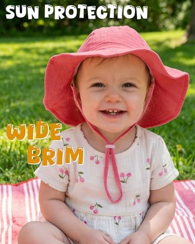 HONGTEYA Baby Sun Hat Muslin Wide Brim Toddler Girl Beach Bucket Hat - Image 3