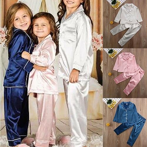 Kids Baby Girl Boy Satin Pajamas Set Button Down Sleep Shirt Top+Long Pants - Image 2
