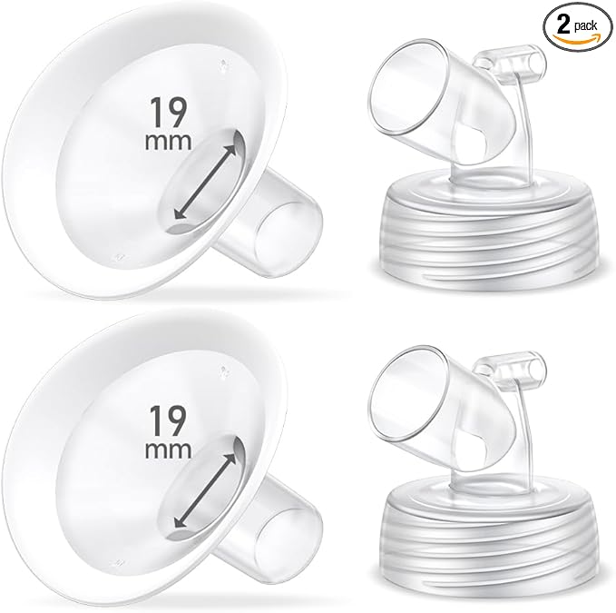 2 Packs 19mm Flange Set, Updated Soft Rim Shield and Wide Mouth Base Connector Pump Parts for Spectra S2 Spectra S1 9 Plus Breastpumps Accessories, 106 Degree Wider Opening Angel