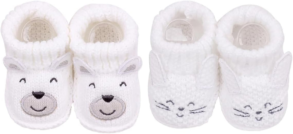 2 Pairs Baby Booties Newborn First Walkers Cozy Shoes Warm Knit Soft Booties by Unknown